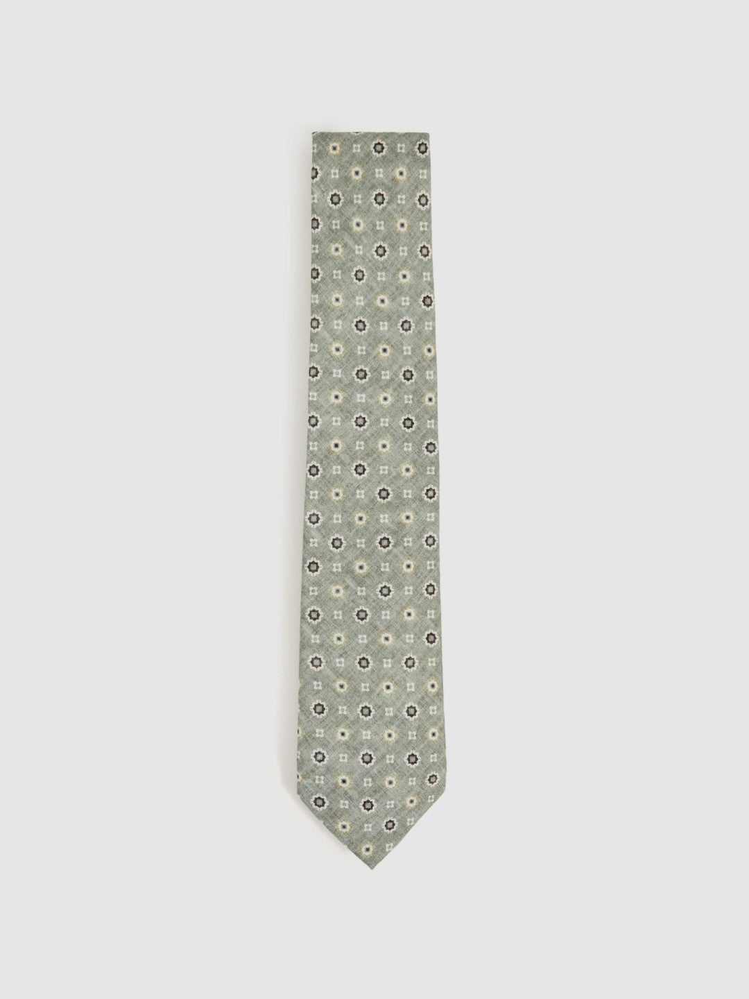 Reiss Silk Floral-Medallion Tie in Soft Sage