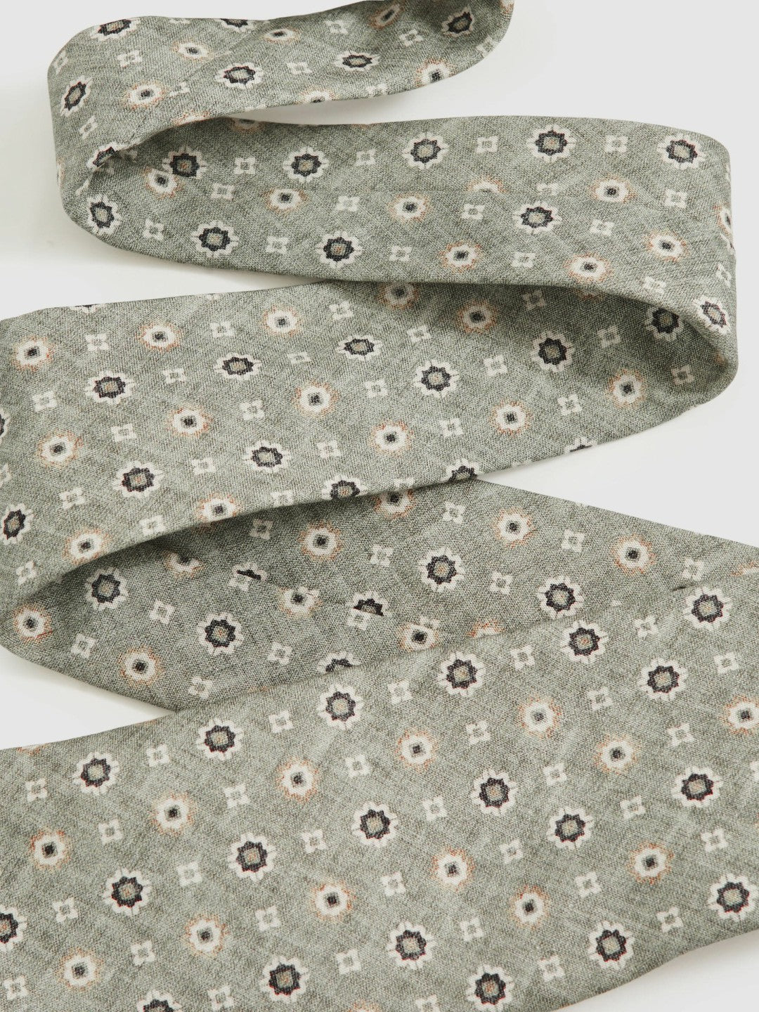 Reiss Silk Floral-Medallion Tie in Soft Sage
