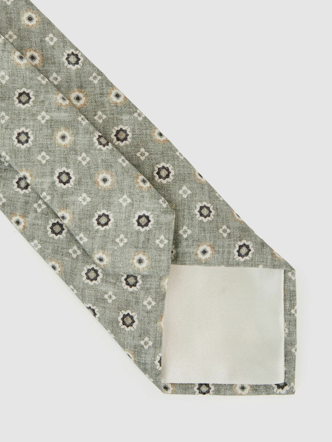 Reiss Silk Floral-Medallion Tie in Soft Sage