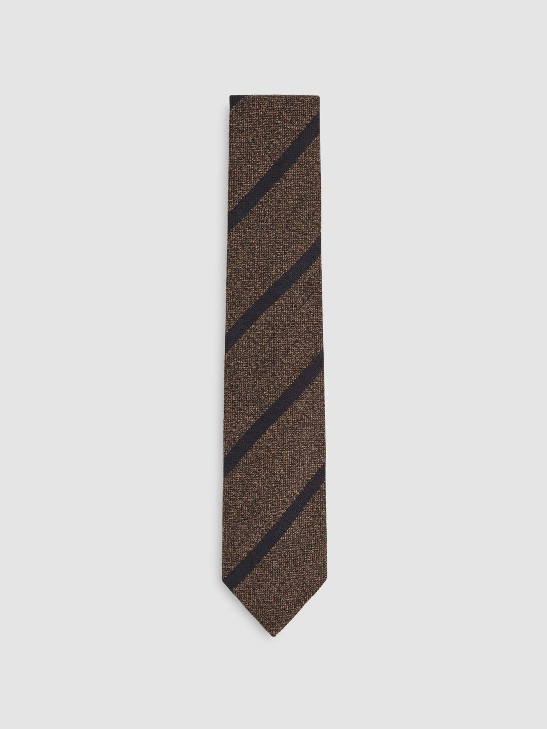 Reiss Wool-Silk Striped Tie in Chocolate Brown