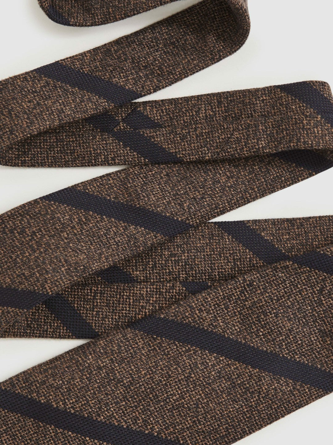 Reiss Wool-Silk Striped Tie in Chocolate Brown