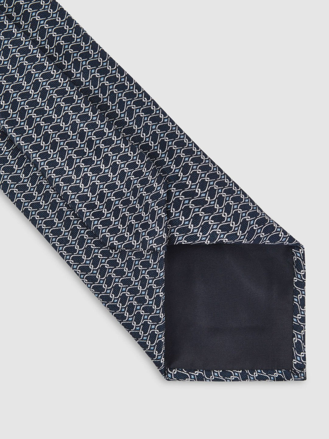 Reiss Silk Geometric-Chain Print Tie in Navy