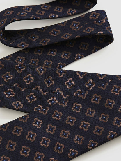 Reiss Silk-Wool Floral-Medallion Tie in Navy