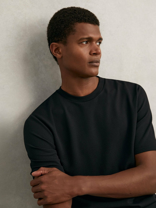 Reiss Textured Crew-Neck T-Shirt in Black