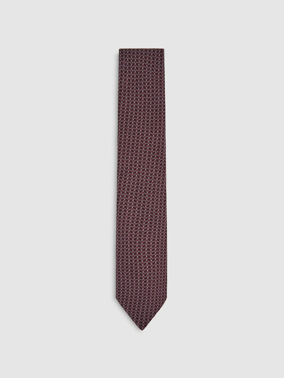 Reiss Silk Geometric-Chain Print Tie in Bordeaux