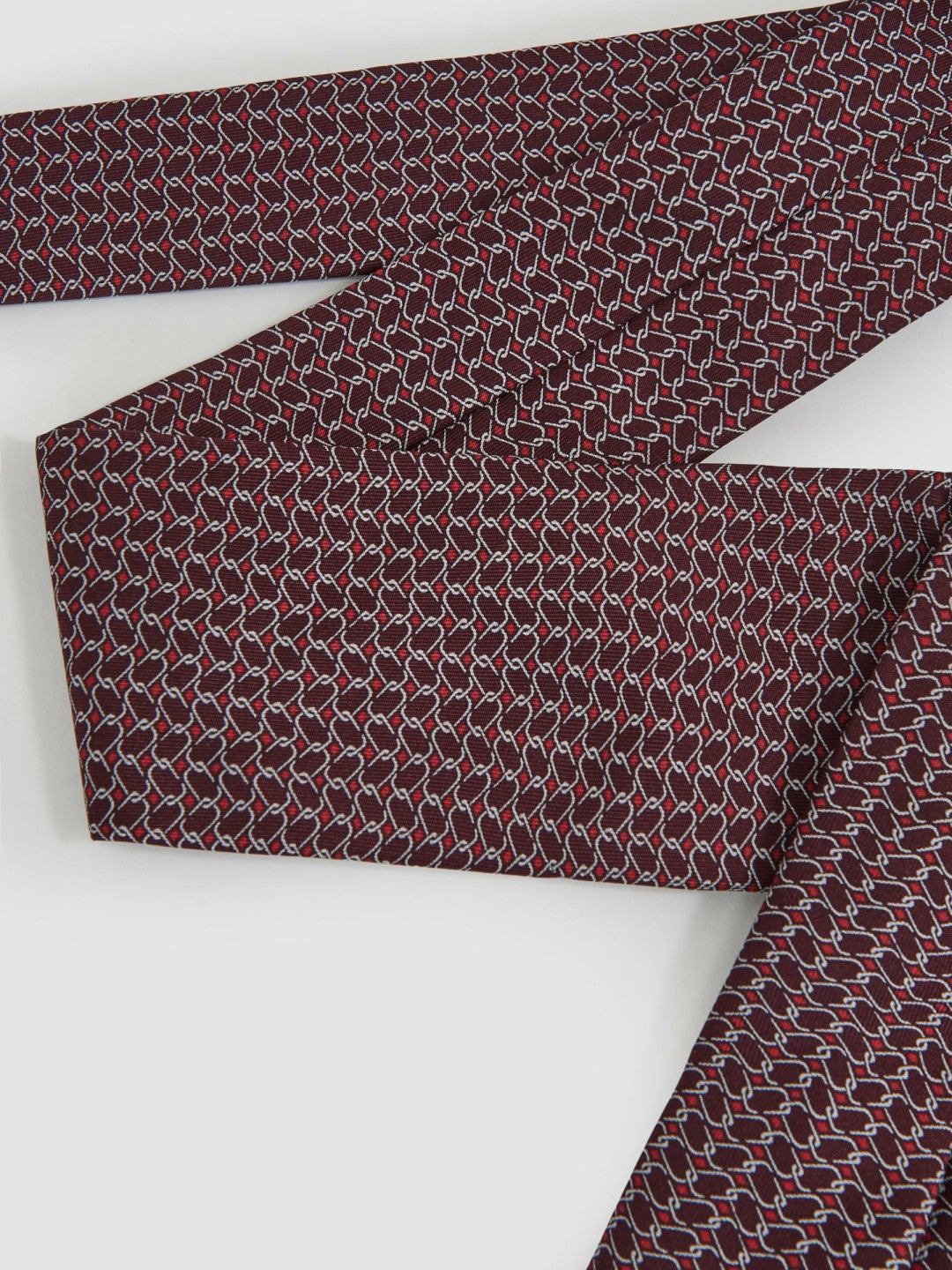 Reiss Silk Geometric-Chain Print Tie in Bordeaux