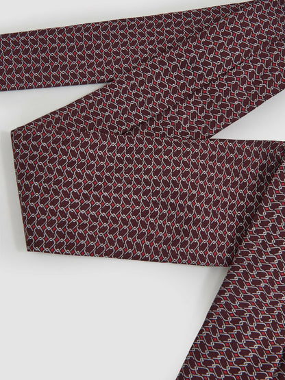 Reiss Silk Geometric-Chain Print Tie in Bordeaux