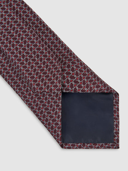 Reiss Silk Geometric-Chain Print Tie in Bordeaux