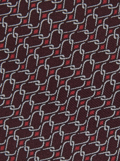 Reiss Silk Geometric-Chain Print Tie in Bordeaux