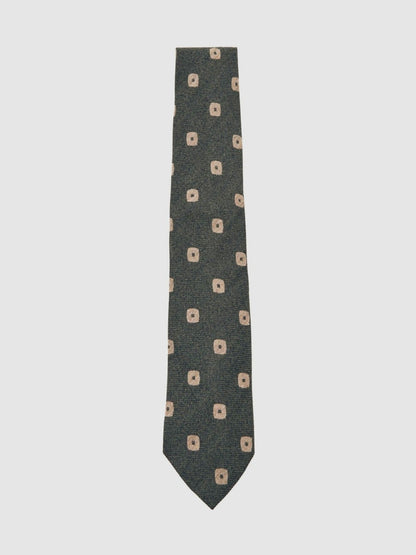 Reiss Silk-Wool Square-Medallion Tie in Forest Green