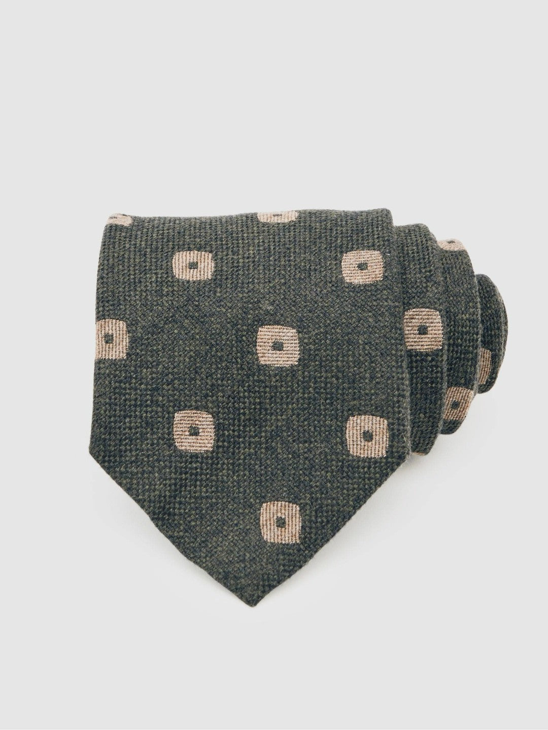 Reiss Silk-Wool Square-Medallion Tie in Forest Green