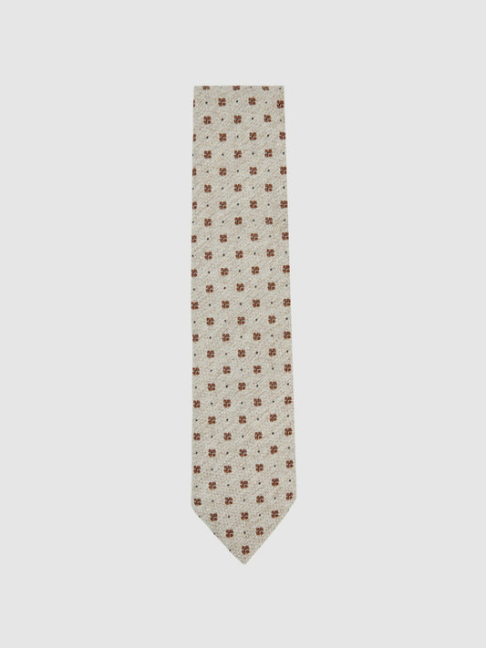 Reiss Wool-Silk Floral-Medallion Tie in Oatmeal Melange
