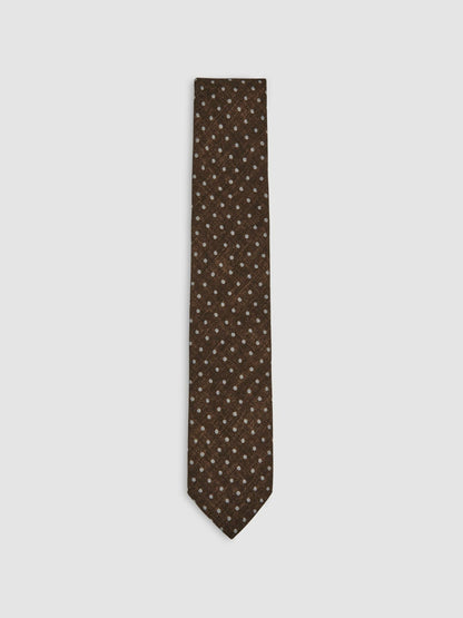 Reiss Wool-Cotton Polka-Dot Tie in Chocolate Brown