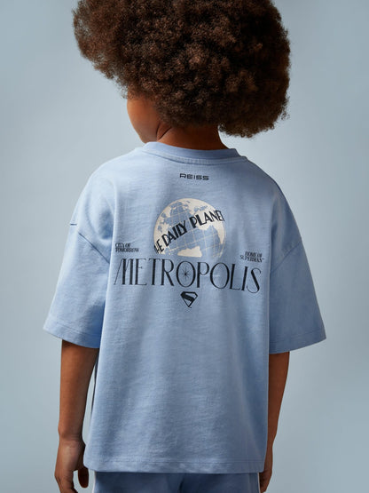 Reiss 9-13 yrs Superman Metropolis Logo T-Shirt in Light Blue
