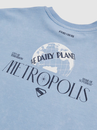 Reiss 9-13 yrs Superman Metropolis Logo T-Shirt in Light Blue