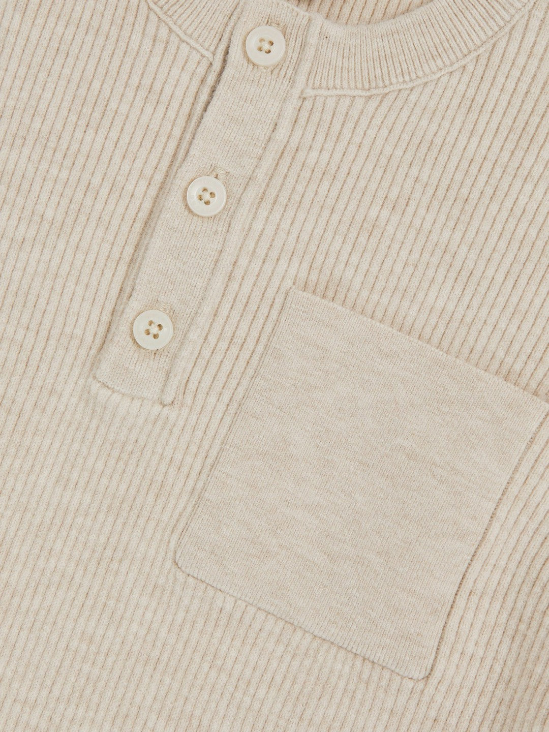 Reiss 13-14 yrs Cotton-Blend Rib-Knit Henley Top in Oatmeal Melange