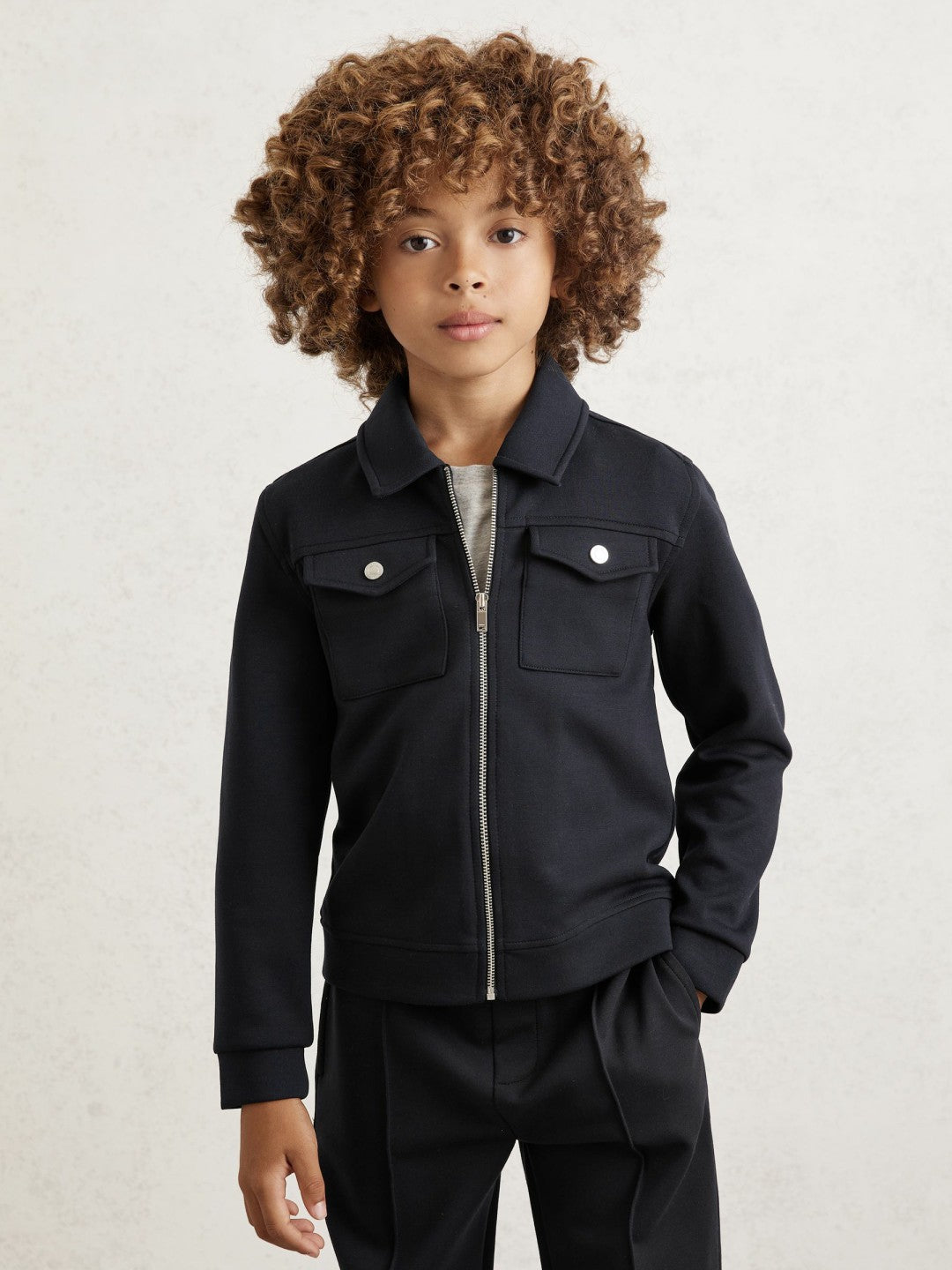 Reiss 9-13 yrs Interlock Zip Through Overshirt in Navy Blue