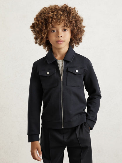 Reiss 9-13 yrs Interlock Zip Through Overshirt in Navy Blue