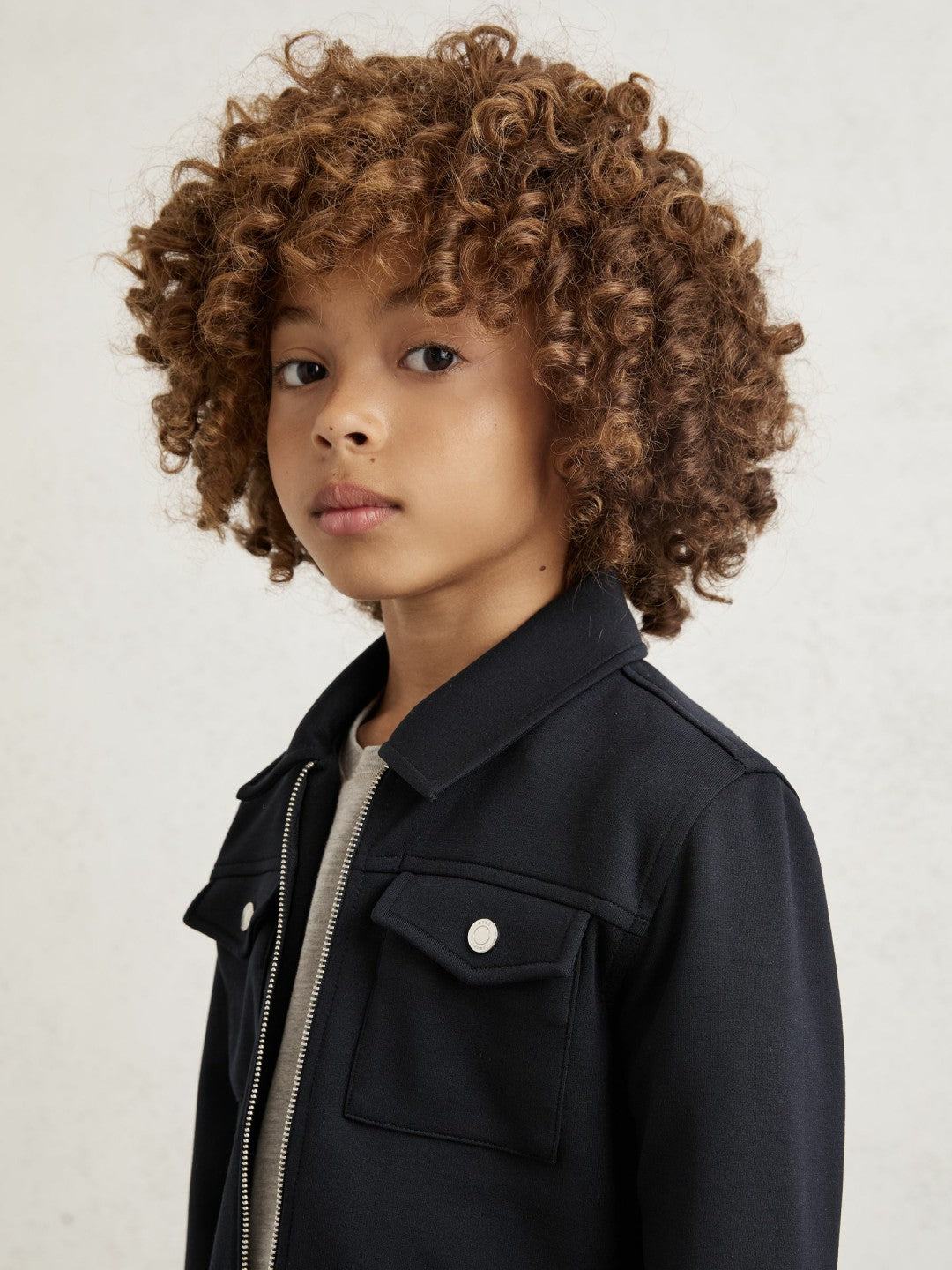 Reiss 9-13 yrs Interlock Zip Through Overshirt in Navy Blue