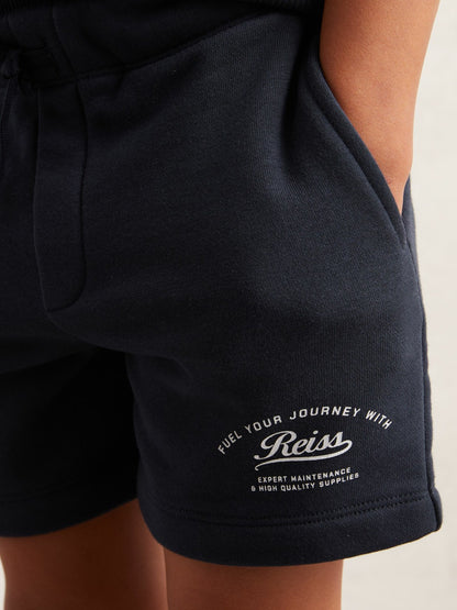 Reiss 13-14 yrs Cotton Blend Motor Cars Sweat Shorts in Washed Blue