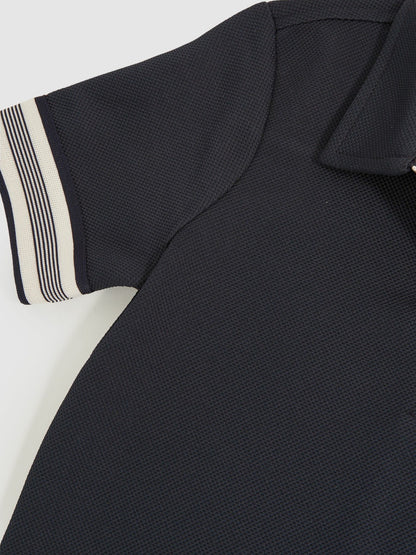 Reiss 3-9 yrs Textured Half Zip Polo Shirt in Navy Blue