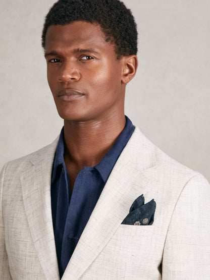 Reiss Silk Medallion Print Pocket Square in Indigo Melange