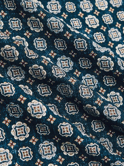 Reiss Silk Medallion Print Pocket Square in Indigo Melange