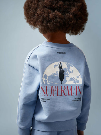 Reiss 3-9 yrs Superman Logo Print Sweatshirt in Light Blue