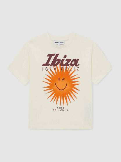 Reiss 3-9 yrs SmileyWorld Sun Motif T-Shirt in Off White