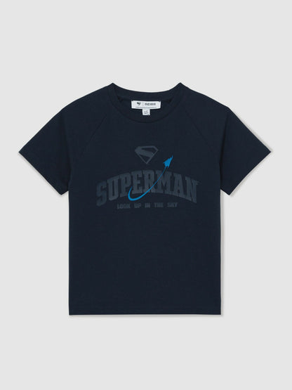 Reiss 3-9 yrs Superman Raglan Logo T-Shirt in Navy Blue