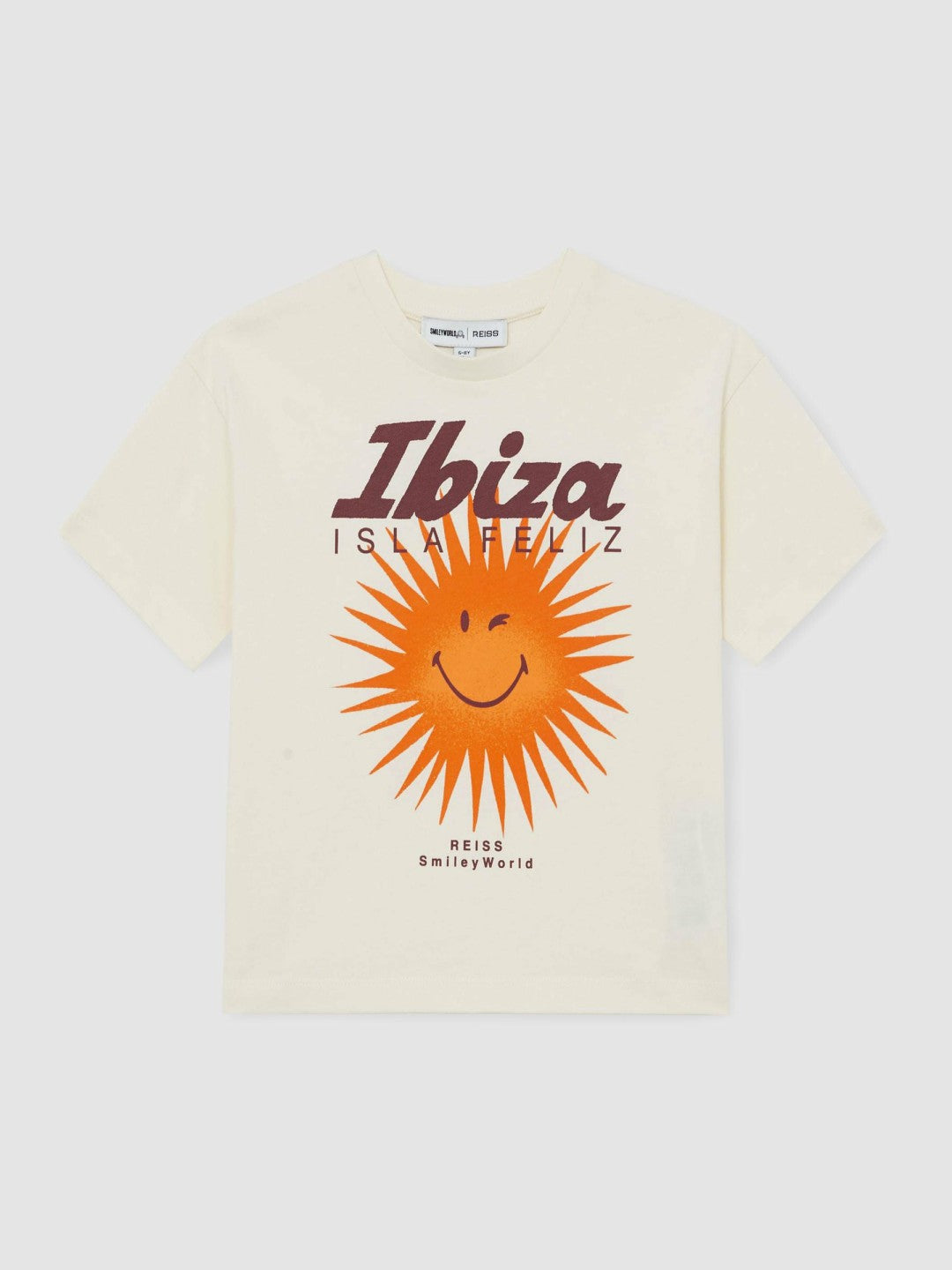 Reiss 9-13 yrs SmileyWorld Sun Motif T-Shirt in Off White