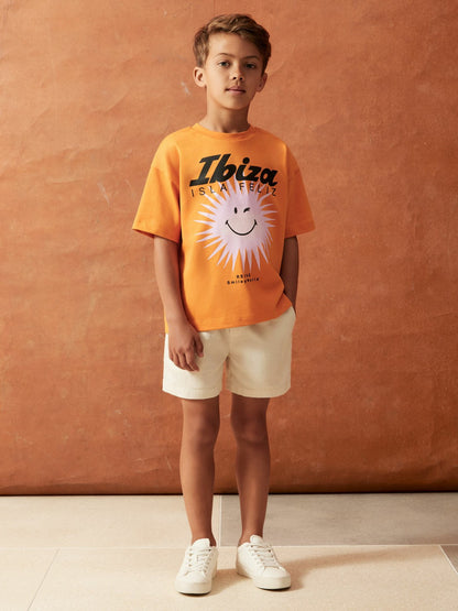 Reiss 13-14 yrs SmileyWorld Sun Motif T-Shirt in Orange