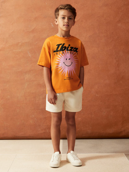 Reiss 13-14 yrs SmileyWorld Sun Motif T-Shirt in Orange
