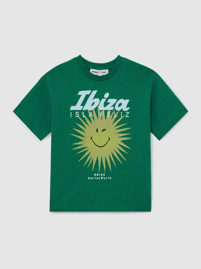Reiss 9-13 yrs SmileyWorld Sun Motif T-Shirt in Bright Green