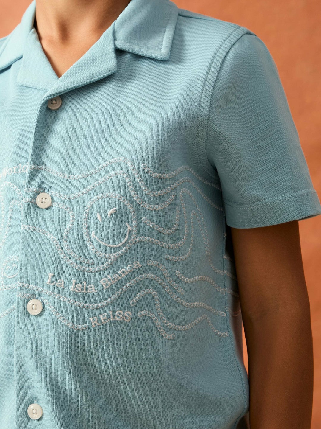 Reiss 3-9 yrs SmileyWorld Embroidered Shirt in Sky Blue