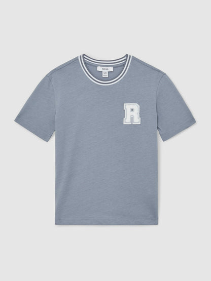 Reiss 9-13 yrs Cotton Letter Patch T-Shirt in Airforce Blue
