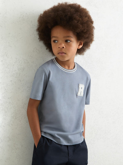 Reiss 9-13 yrs Cotton Letter Patch T-Shirt in Airforce Blue