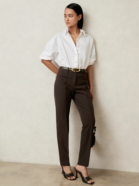Reiss Pintuck Tapered Trousers in Chocolate Brown