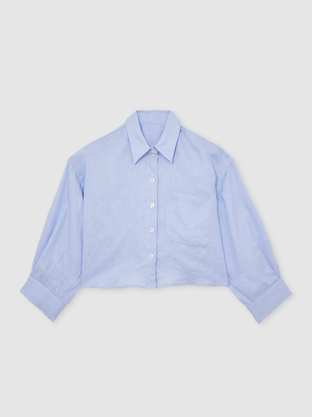 Reiss Oversize Linen Cropped Shirt in Blue