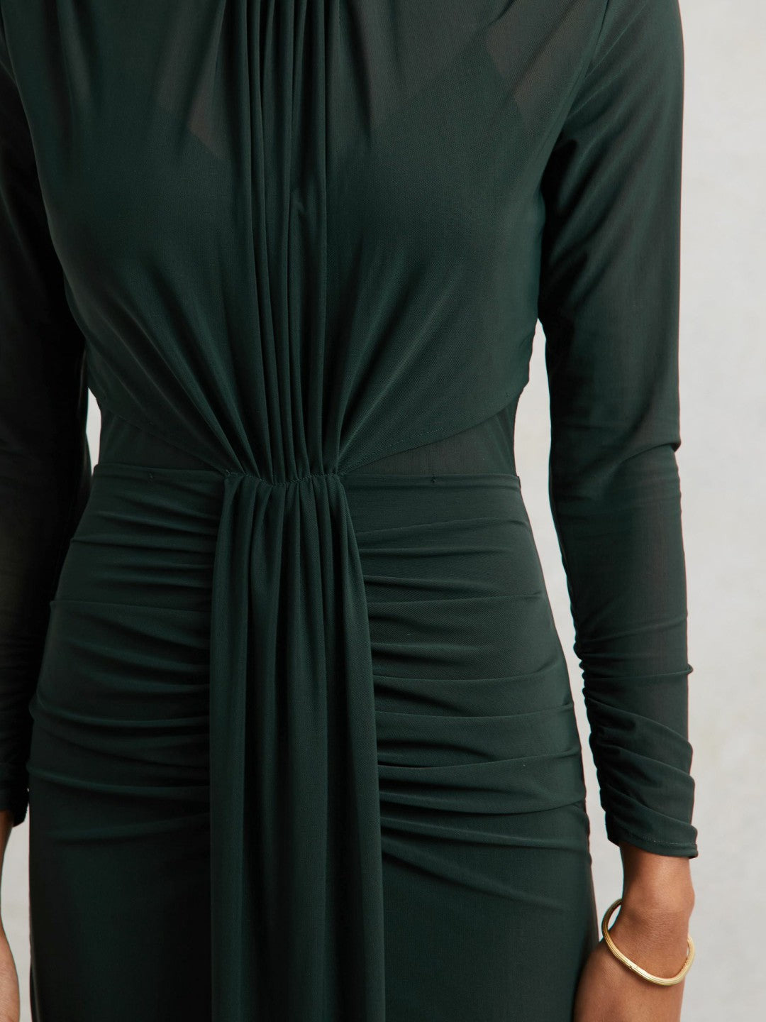 Reiss Ruched Long-Sleeve Maxi Dress in Dark Green
