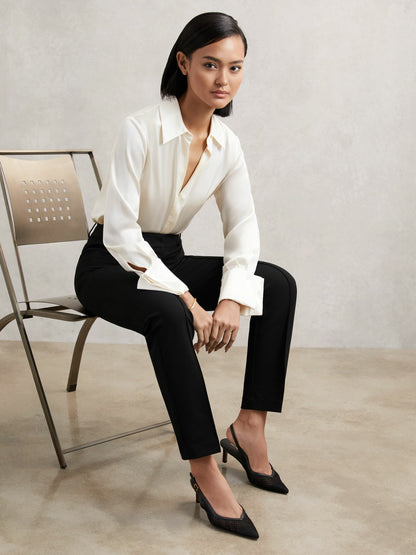 Reiss Petite Pintuck Tapered Trousers in Black
