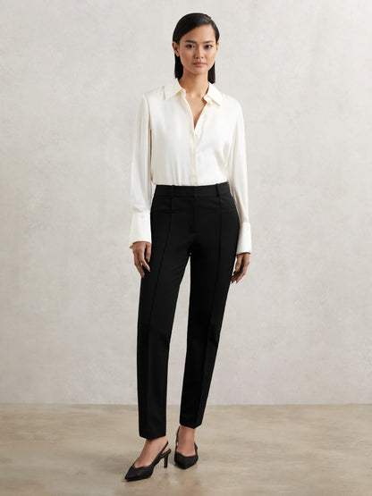Reiss Petite Pintuck Tapered Trousers in Black