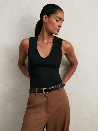 Reiss V-Neck Sleeveless Bodysuit in Black
