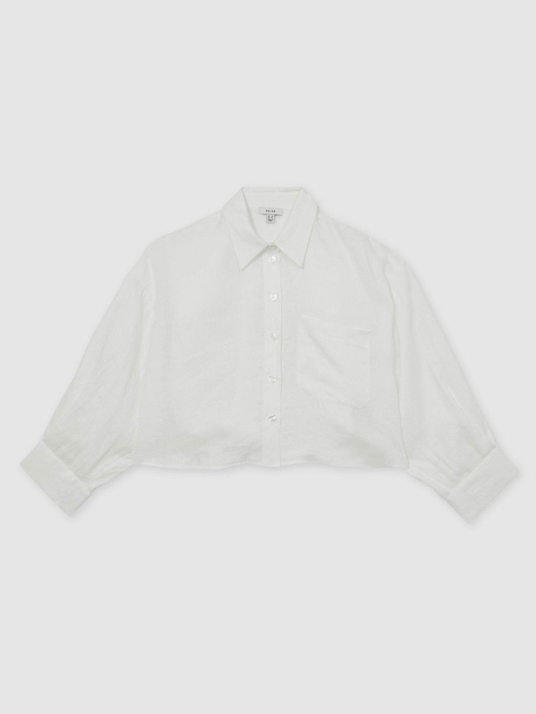 Reiss Oversize Linen Cropped Shirt in White