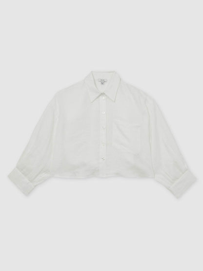 Reiss Oversize Linen Cropped Shirt in White