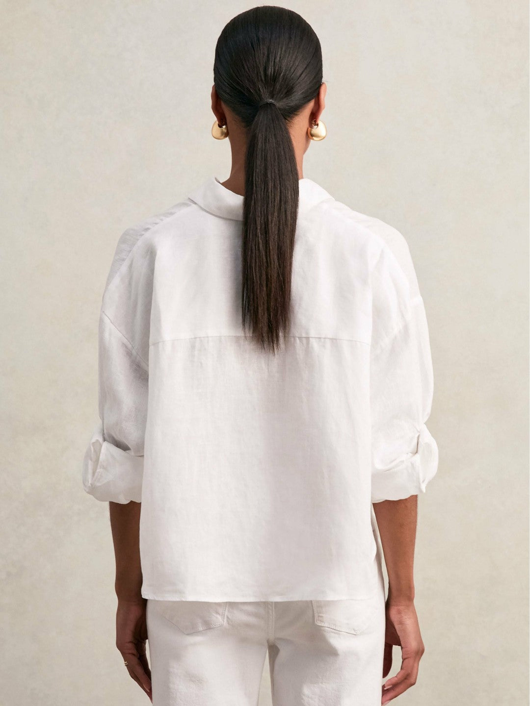 Reiss Oversize Linen Cropped Shirt in White