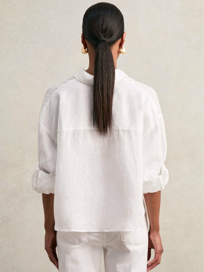 Reiss Oversize Linen Cropped Shirt in White