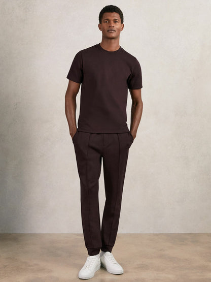 Reiss Interlock Jersey Crew Neck T-Shirt in Cherry Red