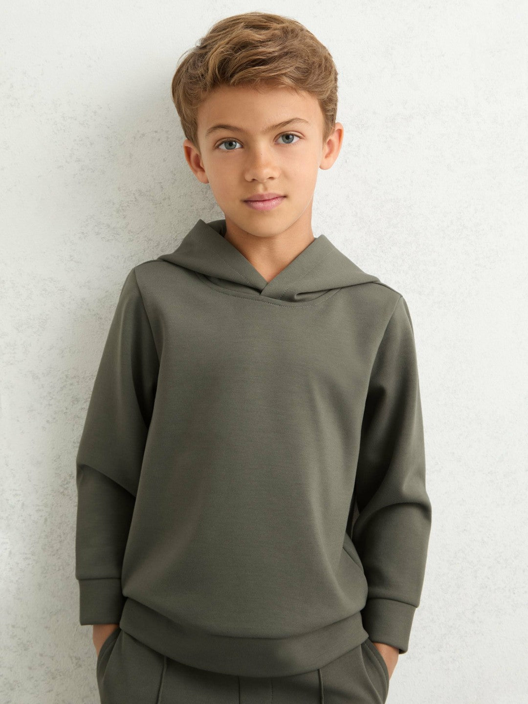 Reiss 13-14 yrs Interlock Jersey Hoodie in Dark Sage