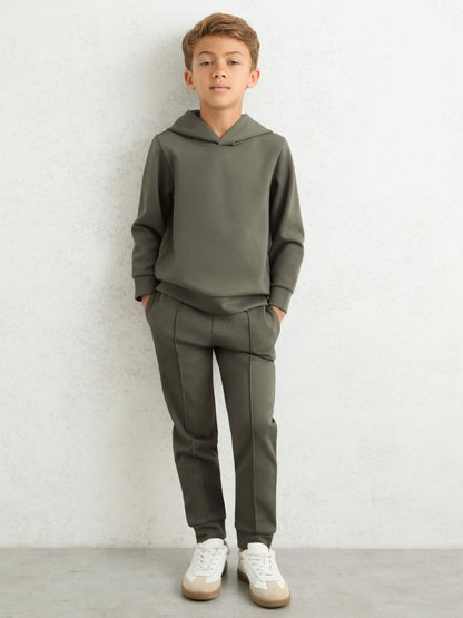 Reiss 13-14 yrs Interlock Jersey Hoodie in Dark Sage